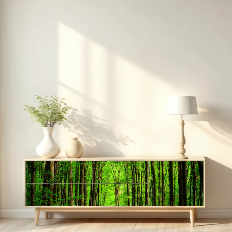 Repositionierbarer Aufkleber üppiger grüner waldweg Repositionierbarer Aufkleber üppiger grüner waldweg