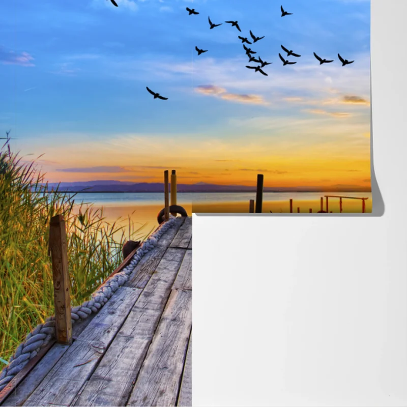 Fototapete sonnenuntergang am see mit boot am steg Fototapete sonnenuntergang am see mit boot am steg