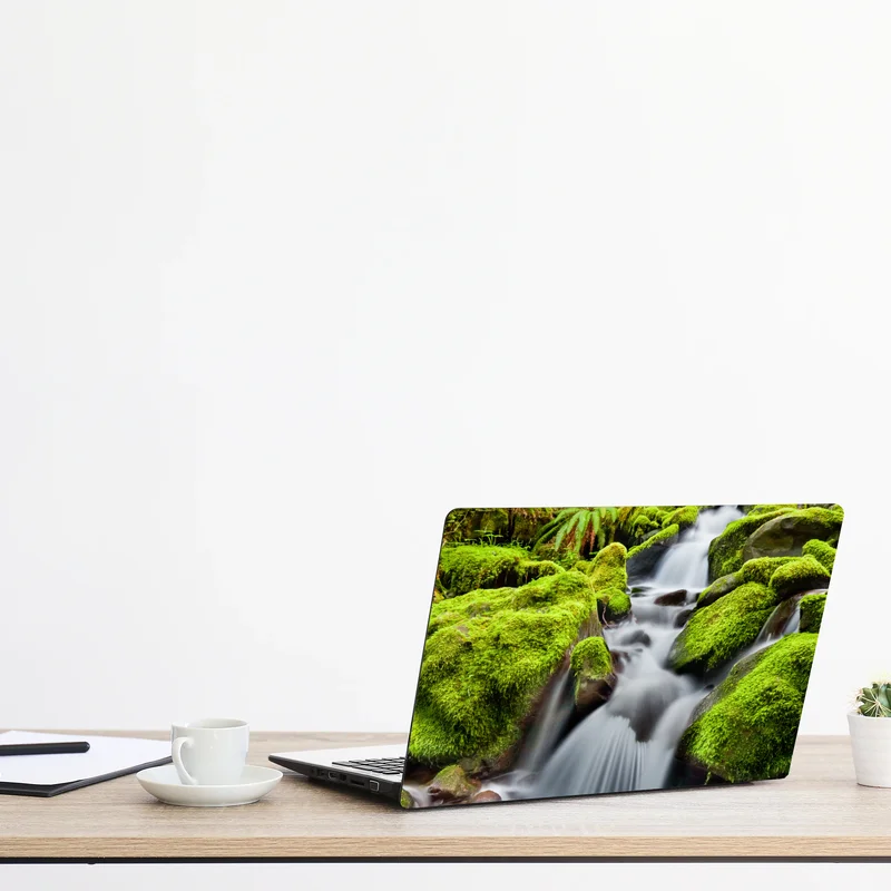 Laptop-Aufkleber moosbedeckter bach bei Sol Duc Falls