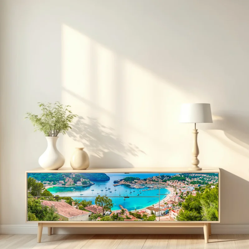 Repositionierbarer Aufkleber sonnige panoramaaufnahme von Port de Soller