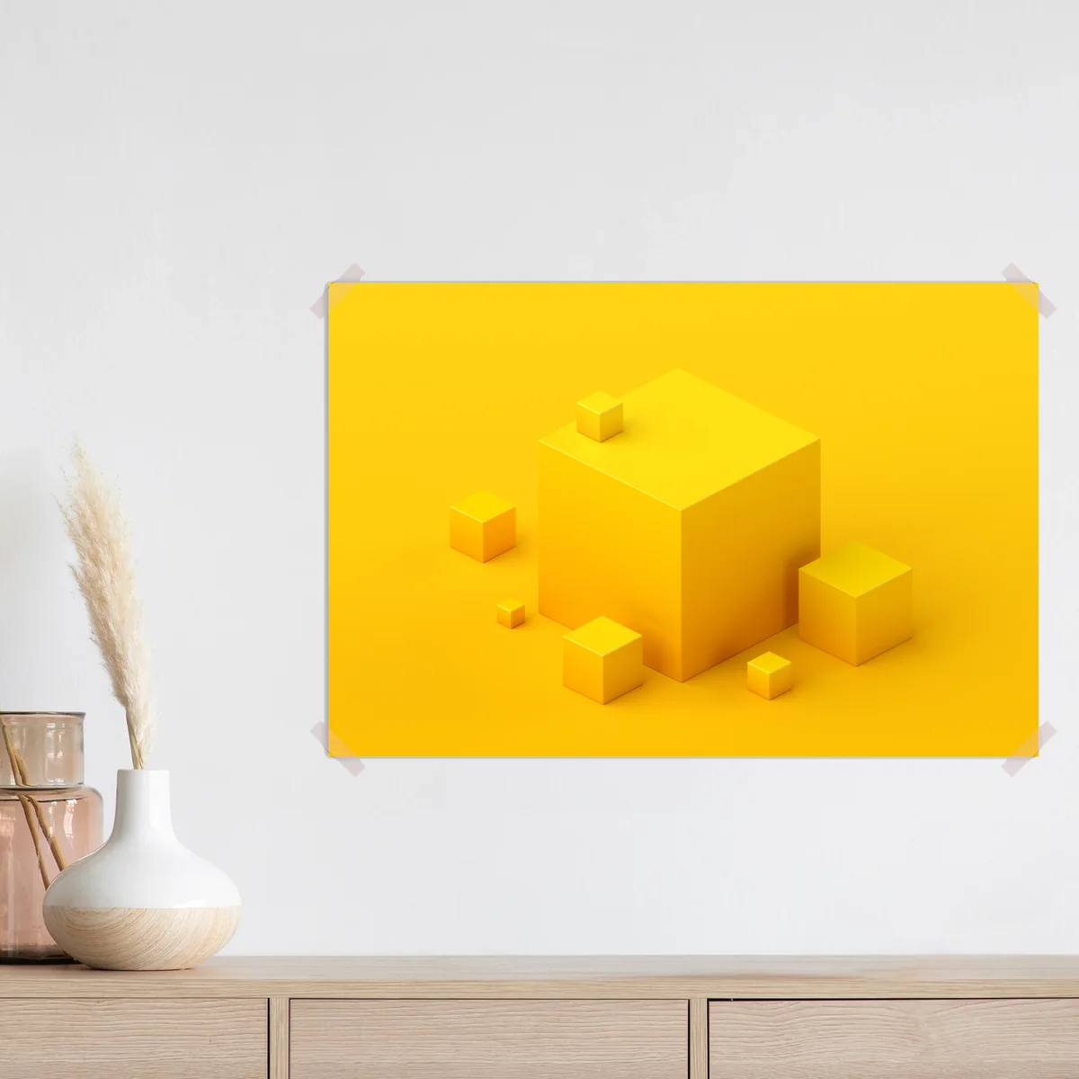 Poster monochrome gelbe würfelkomposition • Poster bei Wallnifity® Poster monochrome gelbe würfelkomposition • Poster bei Wallnifity®