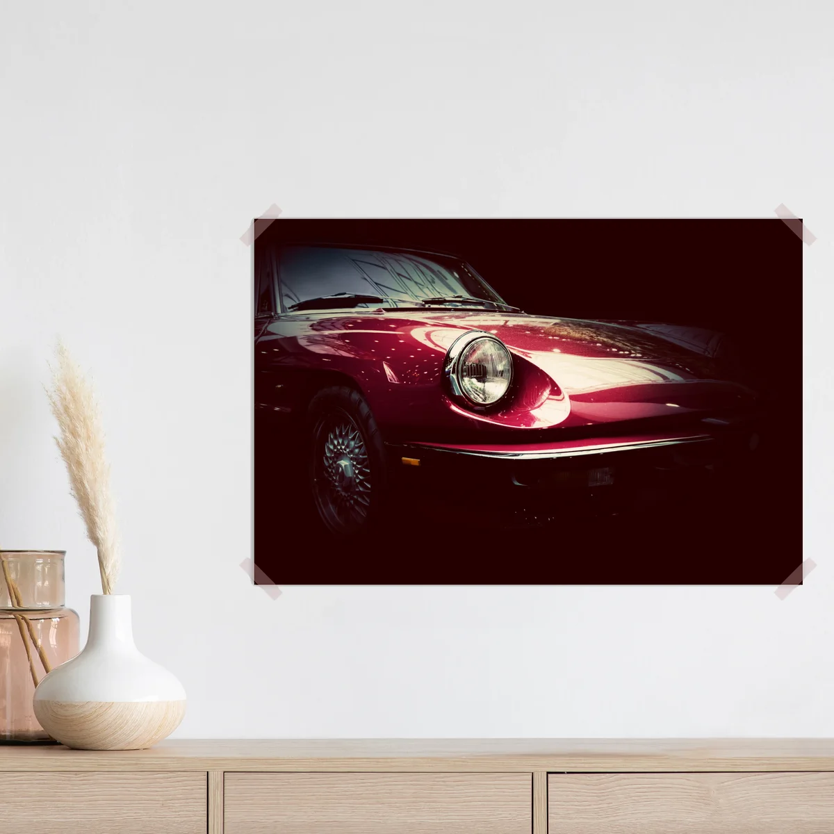 Poster nahaufnahme eines klassischen roten sportwagens Poster nahaufnahme eines klassischen roten sportwagens