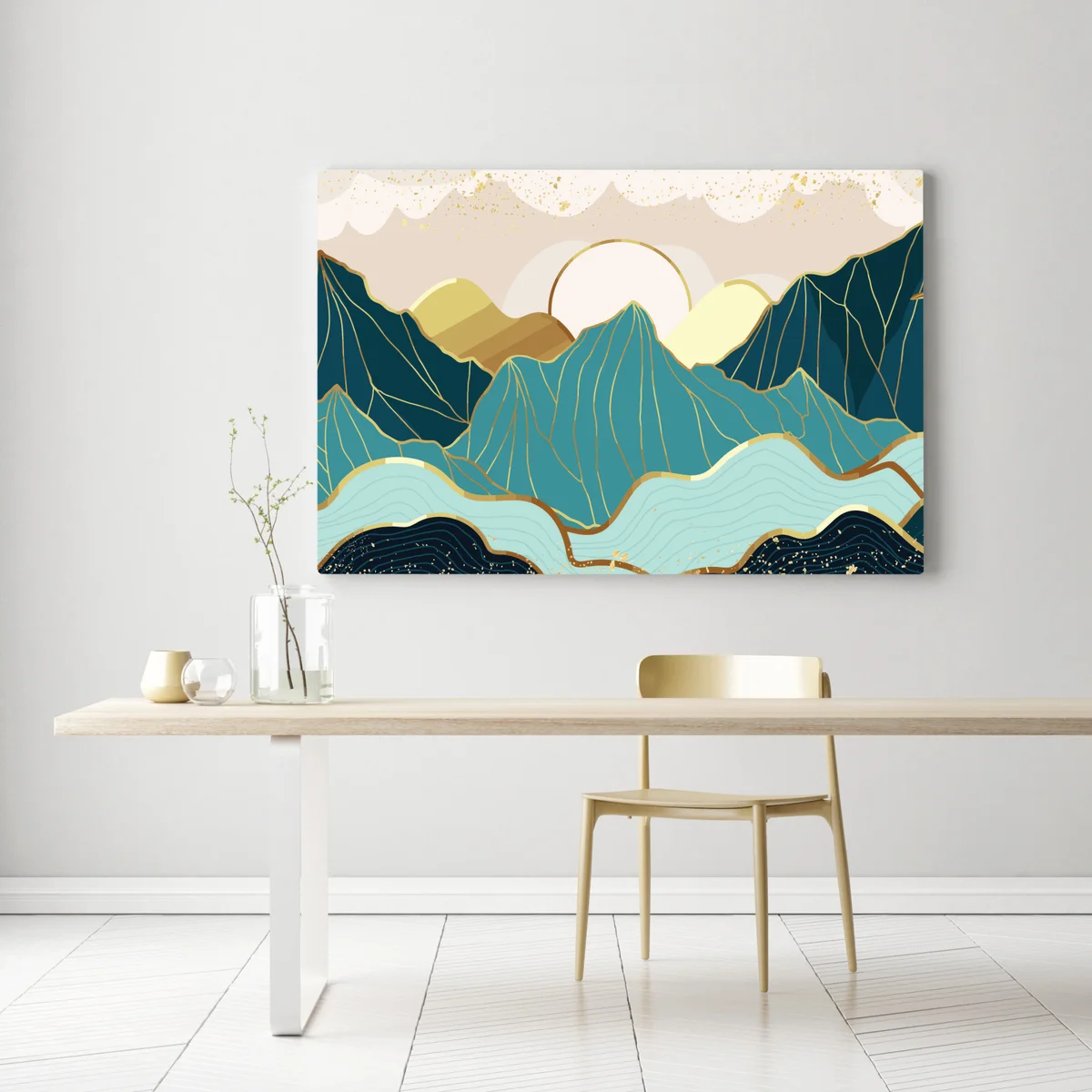 Leinwandbild türkise berge mit goldenen akzenten Leinwandbild türkise berge mit goldenen akzenten