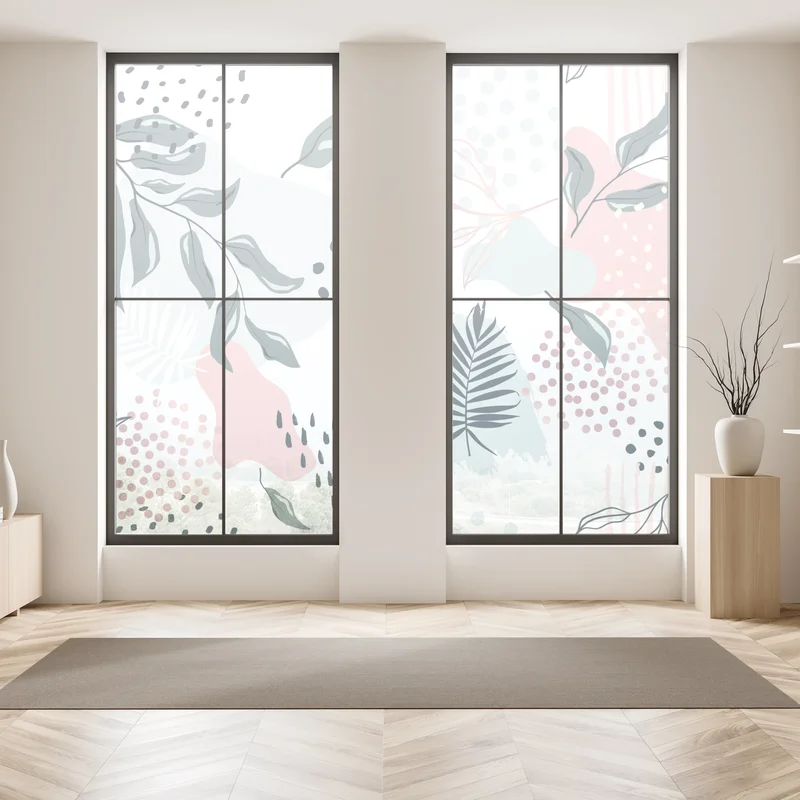 Fensteraufkleber pastellfarbenes botanisches abstraktes muster