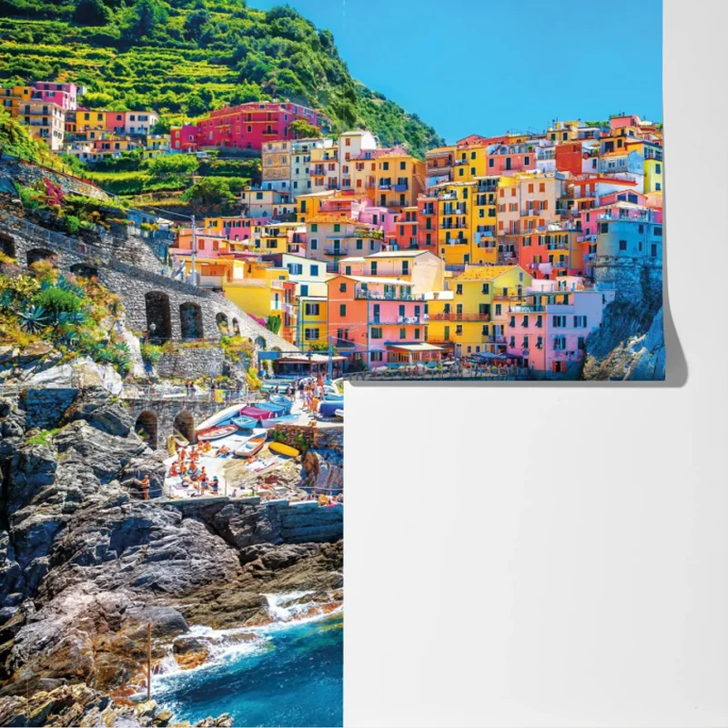 Fototapeta kolorowa nadmorska wioska na klifie Fototapeta kolorowa nadmorska wioska na klifie