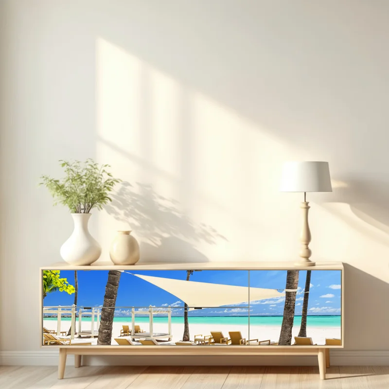 Repositionierbarer Aufkleber ruhiger strand in Cap Cana, Dominikanische Republik