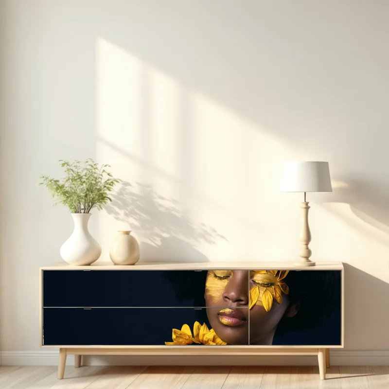 Repositionierbarer Aufkleber sonnenblumen muse: florales gesichtsporträt