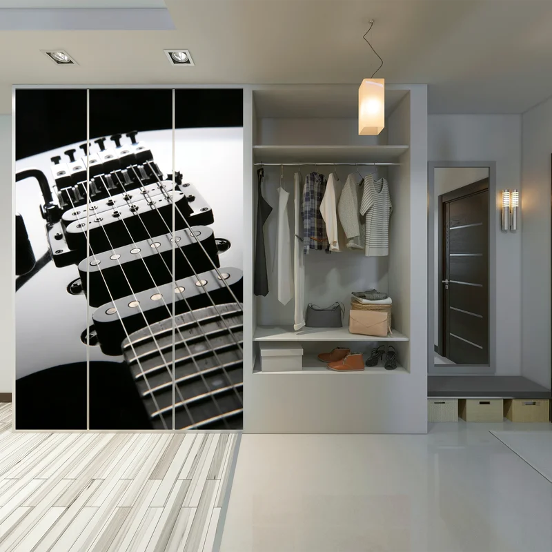 Schrankaufkleber nahaufnahme einer schwarzen elektrogitarre