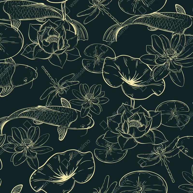 Leinwandbild handgezeichnetes koi- und lotusmuster Leinwandbild handgezeichnetes koi- und lotusmuster