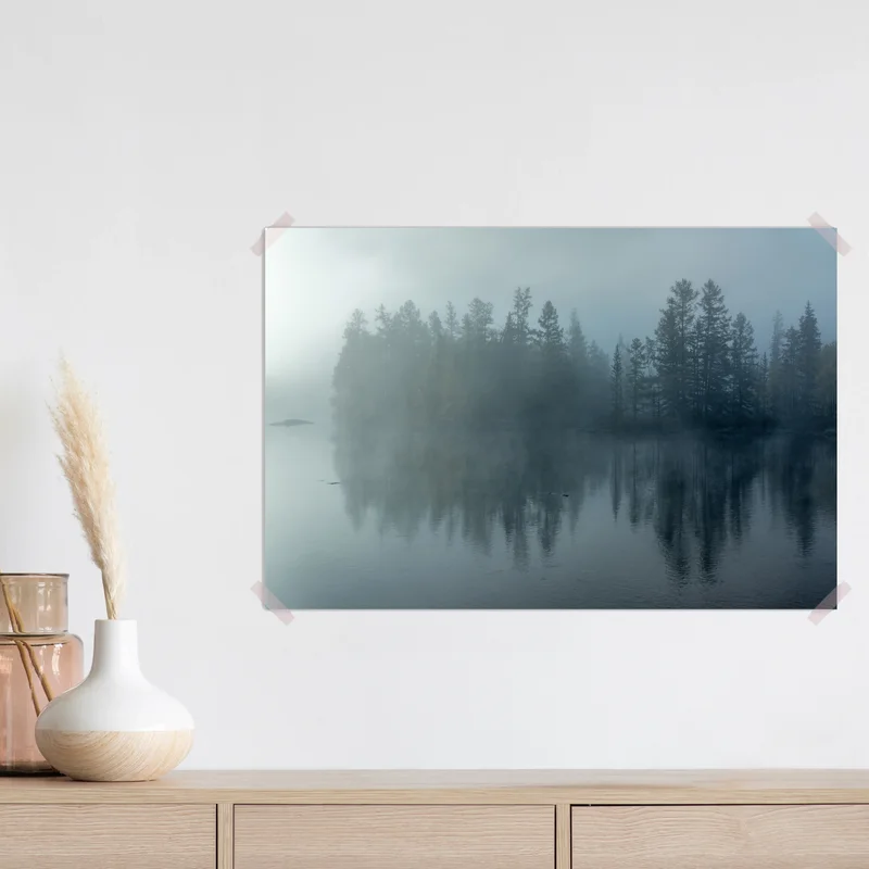 Poster Morgennebel auf dem Fluss Hombolok • Poster bei Wallnifity® Poster Morgennebel auf dem Fluss Hombolok • Poster bei Wallnifity®