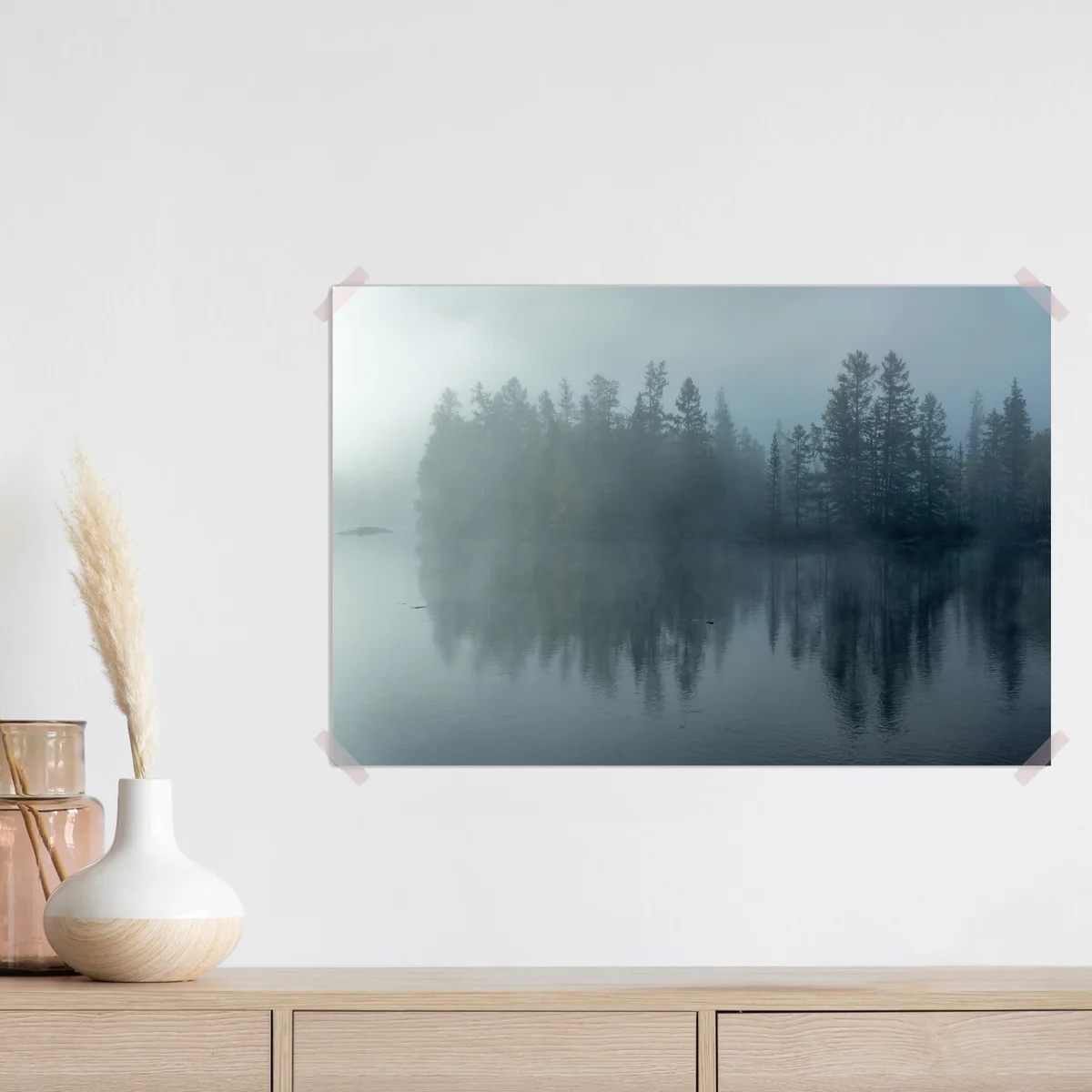 Poster Morgennebel auf dem Fluss Hombolok • Poster bei Wallnifity® Poster Morgennebel auf dem Fluss Hombolok • Poster bei Wallnifity®