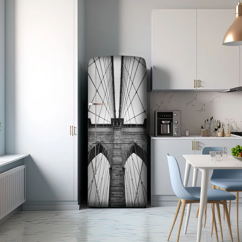 Kühlschrankaufkleber perspektive der Brooklyn Bridge in monochrom