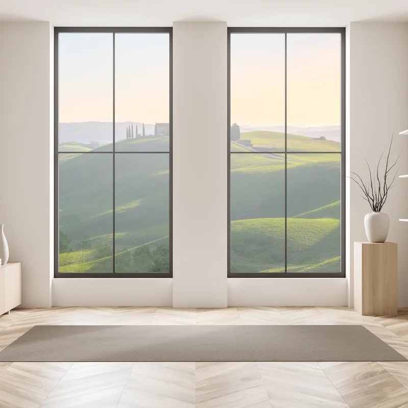 Fensteraufkleber bauernhaus auf grünen hügeln, Crete Senesi