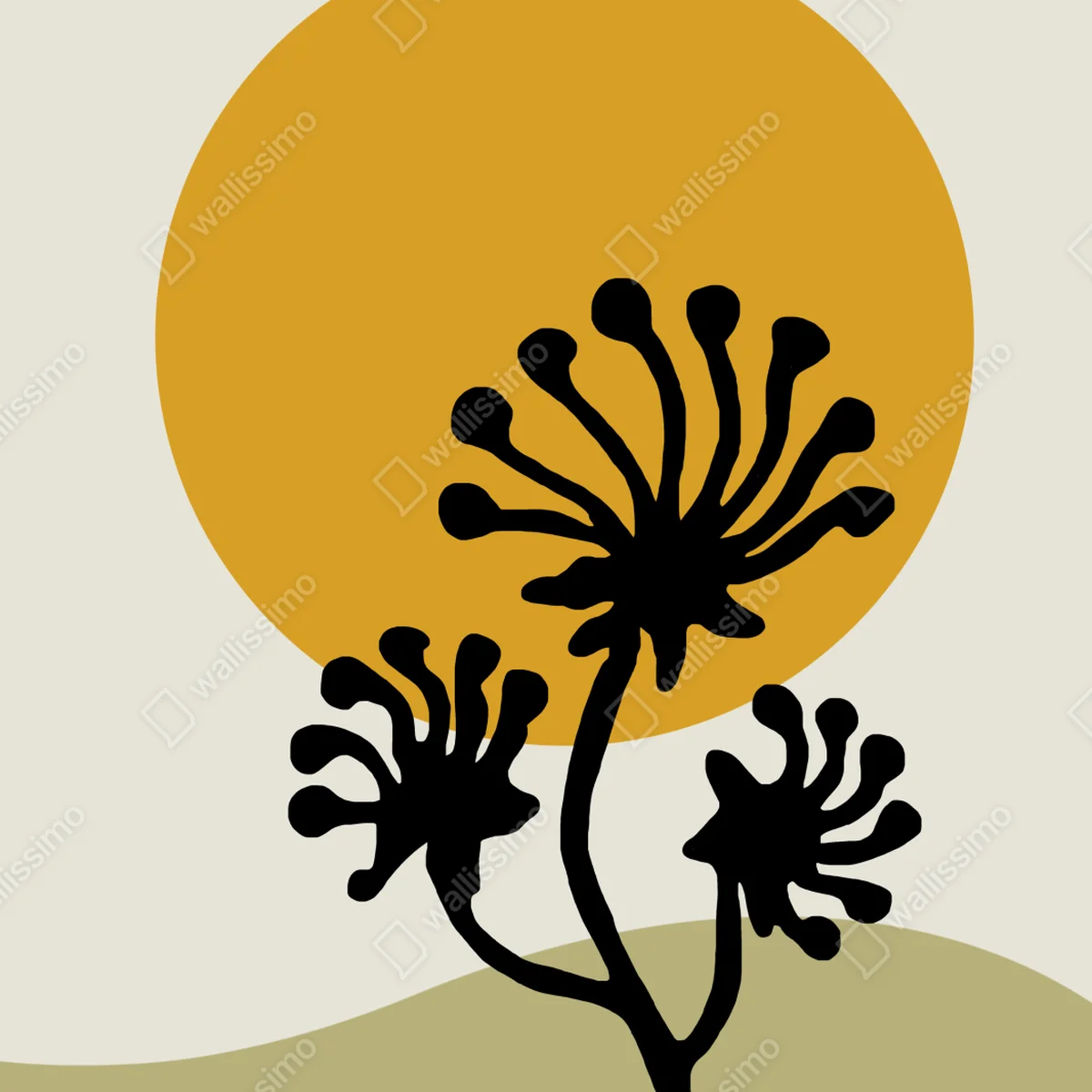 Poster minimalistische botanische silhouette mit sonne Poster minimalistische botanische silhouette mit sonne