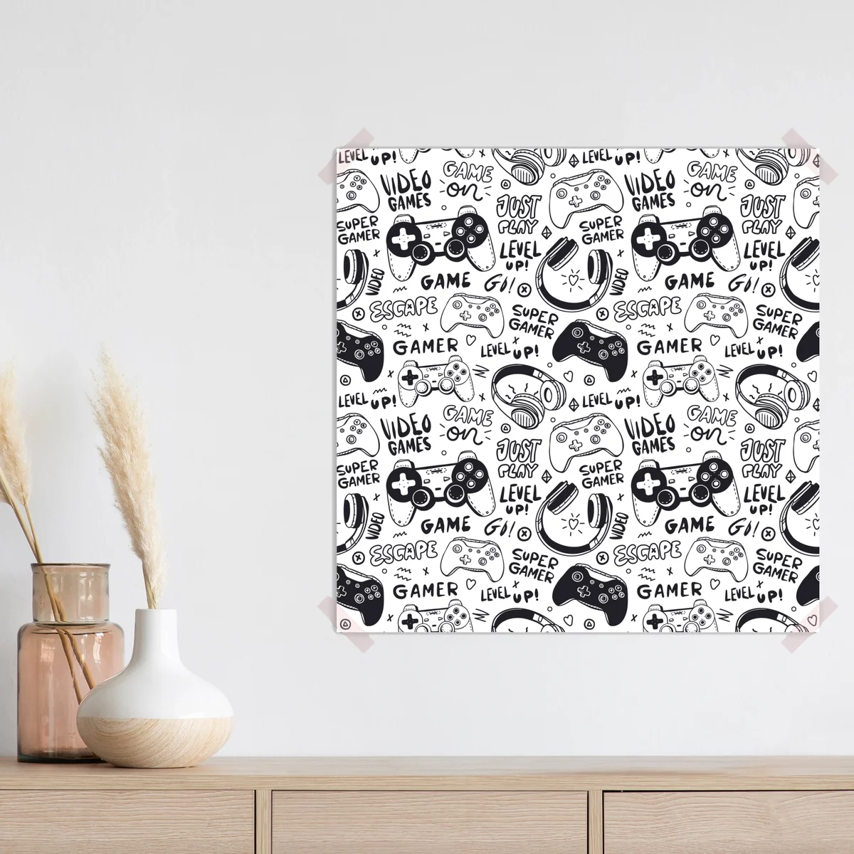 Poster doodle-muster mit videospiel-controllern Poster doodle-muster mit videospiel-controllern