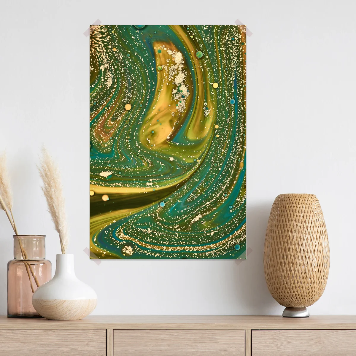 Poster grün-goldene flüssige marmorierte kunst Poster grün-goldene flüssige marmorierte kunst