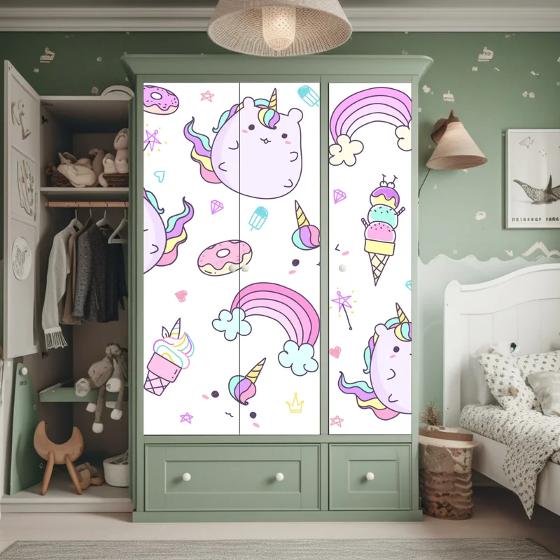 Schrankaufkleber verspieltes pastell-einhorn-katzenmuster