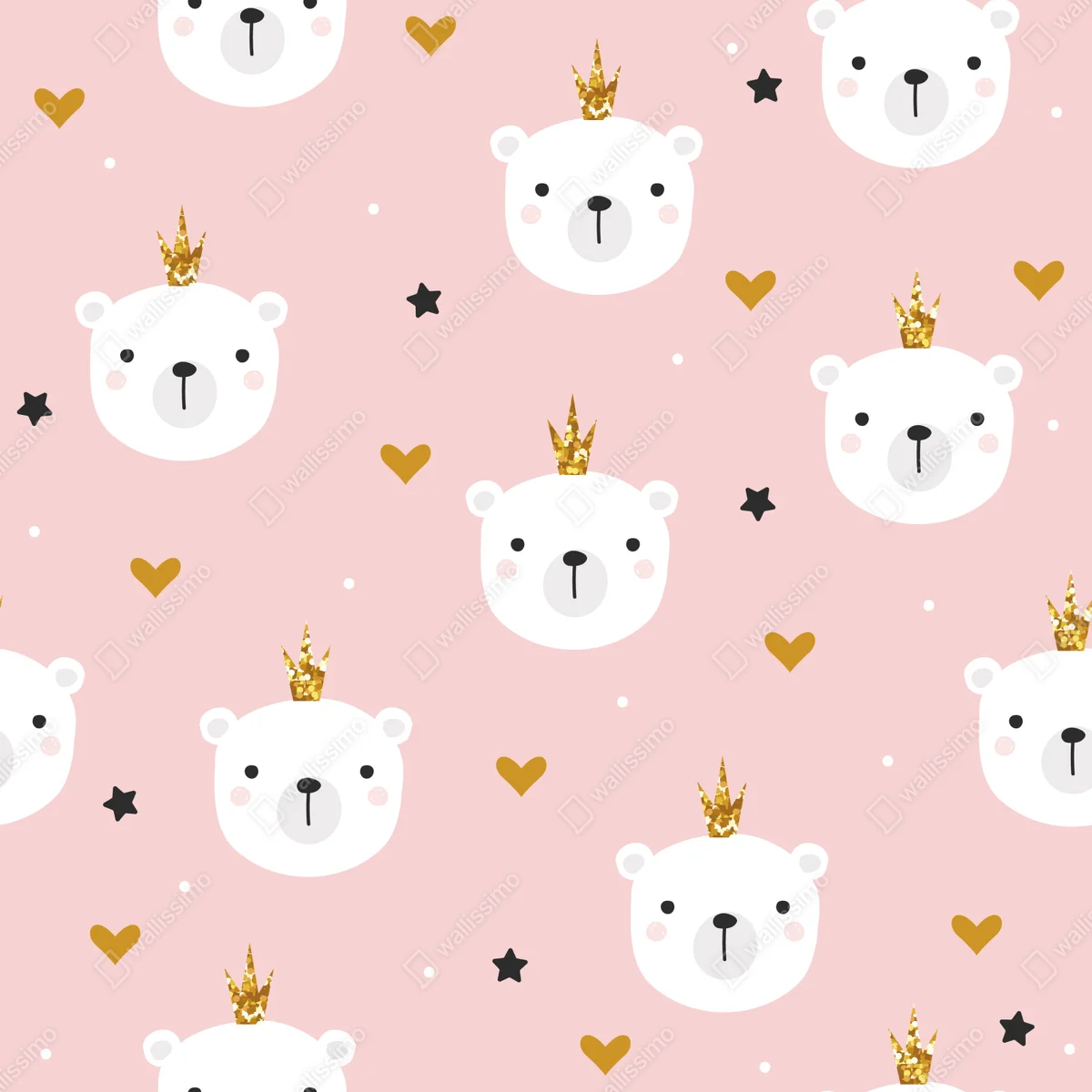 Fototapete süßes polarbär-motiv mit kronen für das kinderzimmer Fototapete süßes polarbär-motiv mit kronen für das kinderzimmer