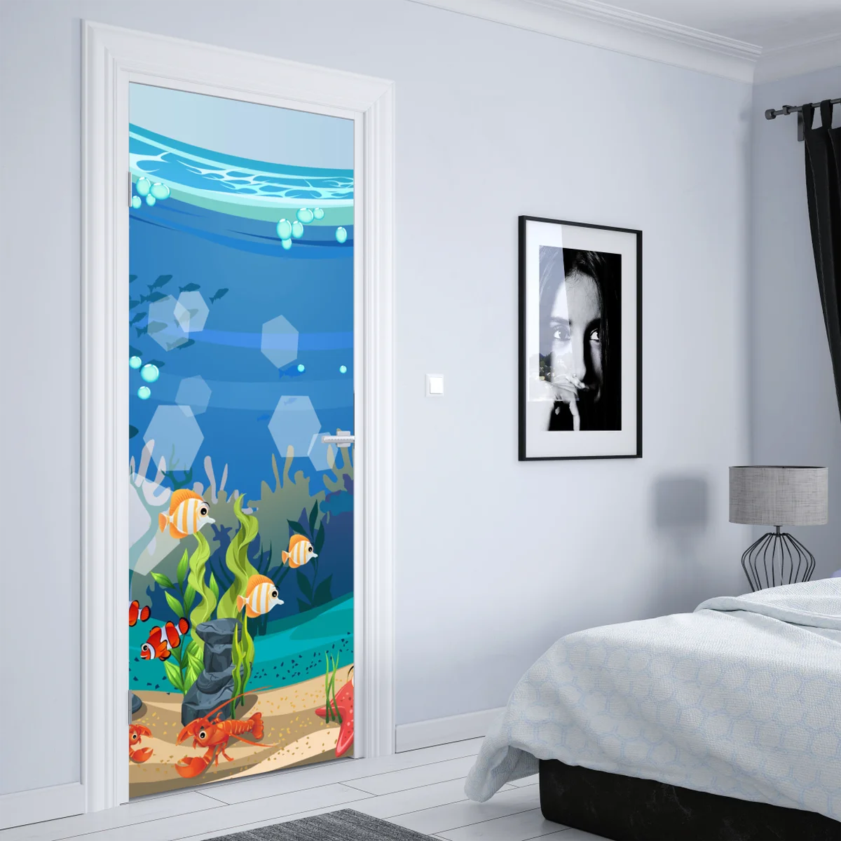 Türaufkleber verspielte unterwasserwelt mit korallenriff Türaufkleber verspielte unterwasserwelt mit korallenriff