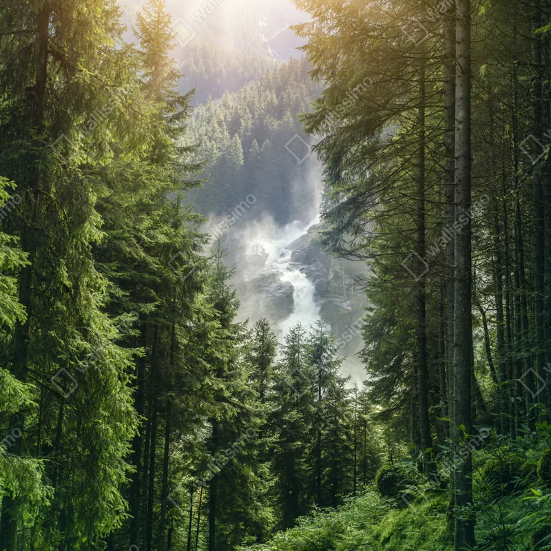 Leinwandbild Krimml wasserfall im üppigen alpinen wald Leinwandbild Krimml wasserfall im üppigen alpinen wald