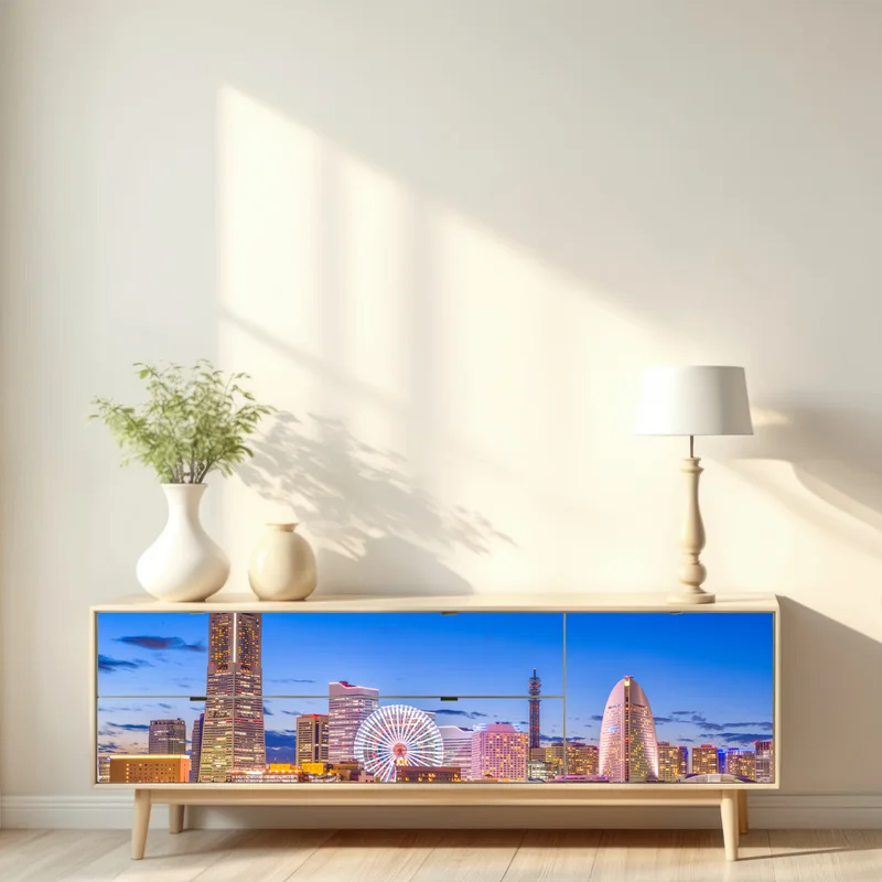 Repositionierbarer Aufkleber Yokohama skyline bei dämmerung