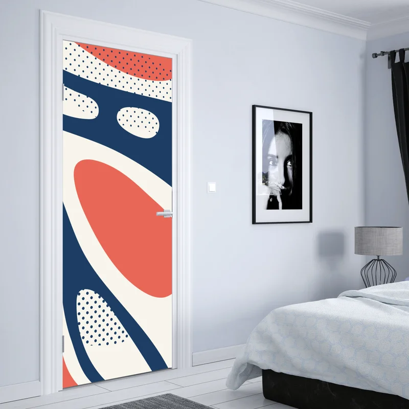 Türaufkleber retro korallenrot und marineblau abstraktes muster