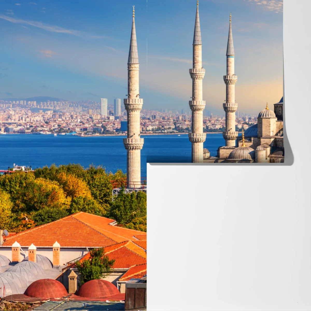 Fototapete Istanbul mit der Blauen Moschee bei Sonnenuntergang Fototapete Istanbul mit der Blauen Moschee bei Sonnenuntergang