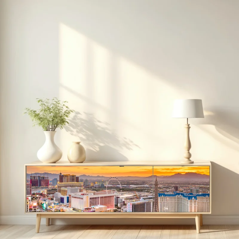 Repositionierbarer Aufkleber Las Vegas skyline bei sonnenuntergang Repositionierbarer Aufkleber Las Vegas skyline bei sonnenuntergang