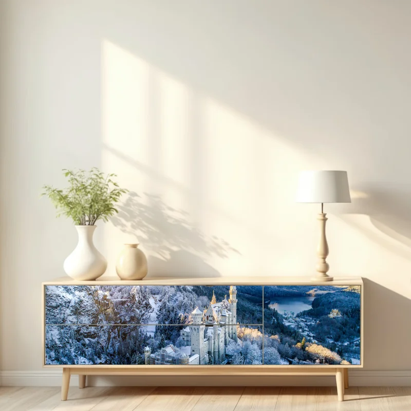 Repositionierbarer Aufkleber winterliches schloss in verschneiten bergen Repositionierbarer Aufkleber winterliches schloss in verschneiten bergen