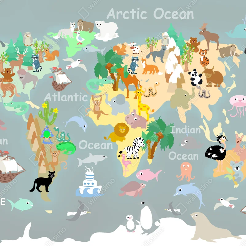 Fototapeta mapa świata ze zwierzętami Fototapeta mapa świata ze zwierzętami