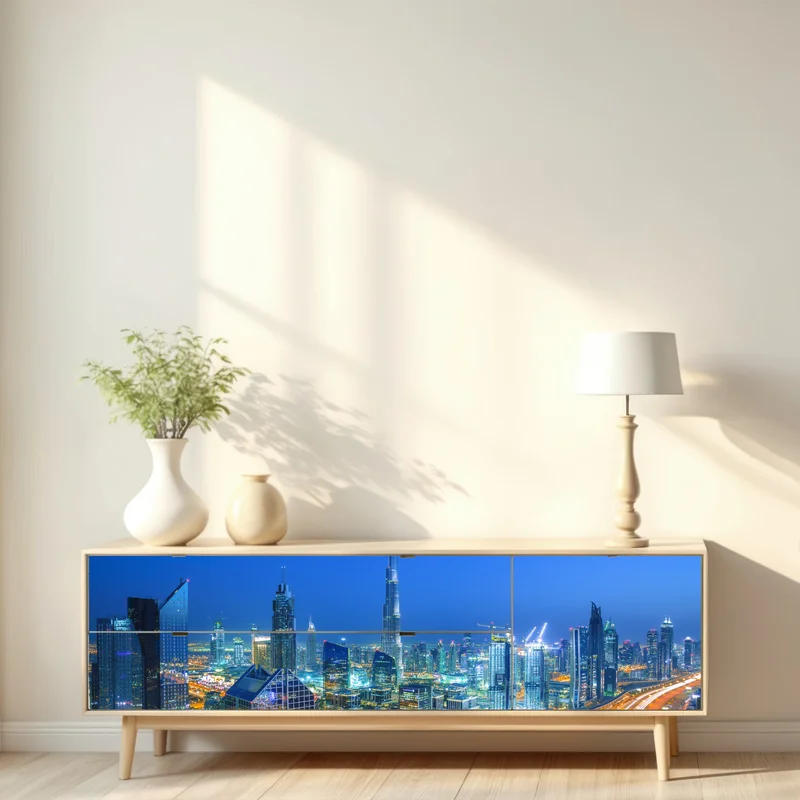 Repositionierbarer Aufkleber Dubai skyline bei dämmerung Repositionierbarer Aufkleber Dubai skyline bei dämmerung