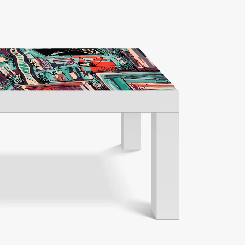 Tischaufkleber und Schreibtischaufkleber türkis-korall abstrakte komposition