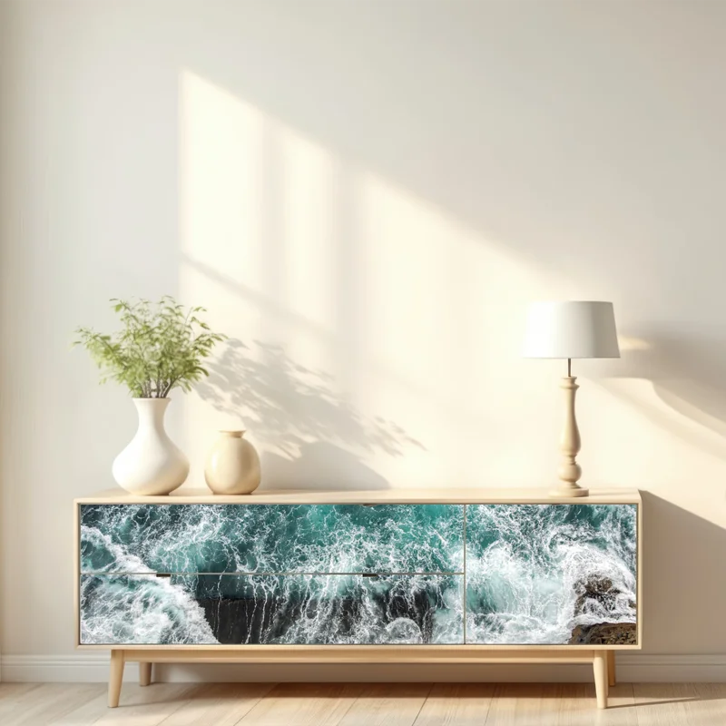 Repositionierbarer Aufkleber türkise küste aus der vogelperspektive mit brandenden wellen Repositionierbarer Aufkleber türkise küste aus der vogelperspektive mit brandenden wellen