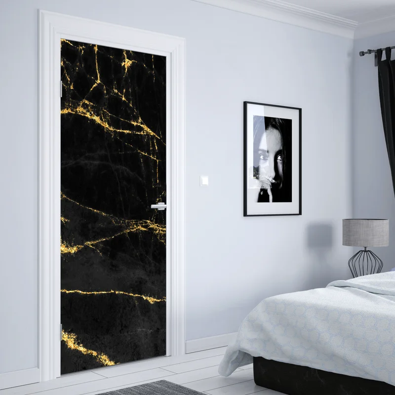 Türaufkleber schwarzer marmor mit goldenen adern Türaufkleber schwarzer marmor mit goldenen adern