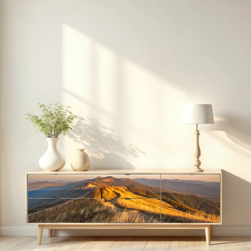 Repositionierbarer Aufkleber goldener bergkamm im sonnenuntergang Repositionierbarer Aufkleber goldener bergkamm im sonnenuntergang