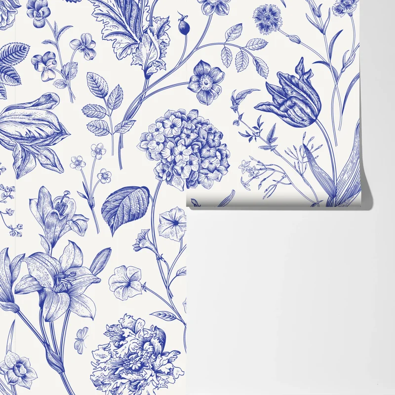 Fototapete klassisches blaues toile blumenmuster Fototapete klassisches blaues toile blumenmuster