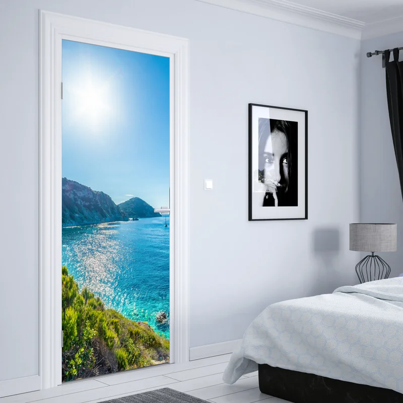 Türaufkleber sonnige panoramaansicht des strands Sansone, Elba