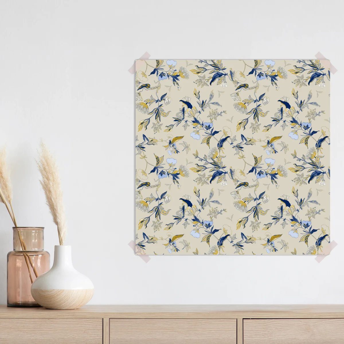 Poster zarter blauer blumenornament auf cremefarbenem hintergrund • Poster bei Wallnifity® Poster zarter blauer blumenornament auf cremefarbenem hintergrund • Poster bei Wallnifity®