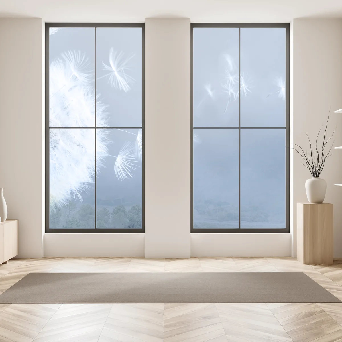 Fensteraufkleber zarte löwenzahnsamen in blau Fensteraufkleber zarte löwenzahnsamen in blau