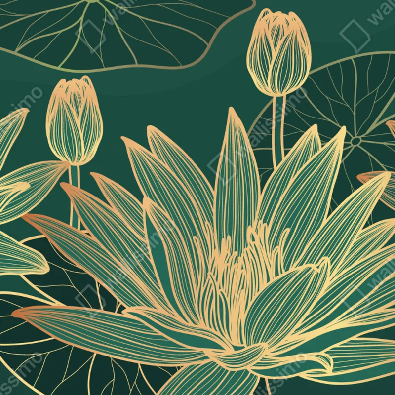 Schrankaufkleber goldene lotosblüten auf grünem hintergrund Schrankaufkleber goldene lotosblüten auf grünem hintergrund