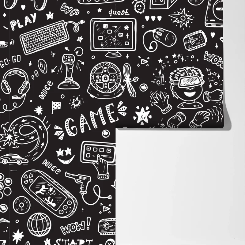 Fototapete handgezeichnetes gaming-muster Fototapete handgezeichnetes gaming-muster