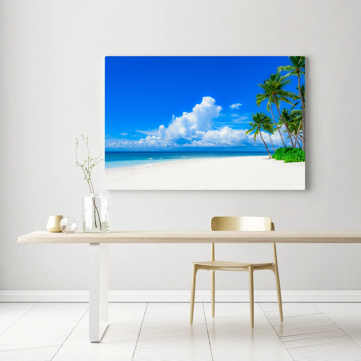 Leinwandbild tropischer palmenstrand unter blauem himmel Leinwandbild tropischer palmenstrand unter blauem himmel