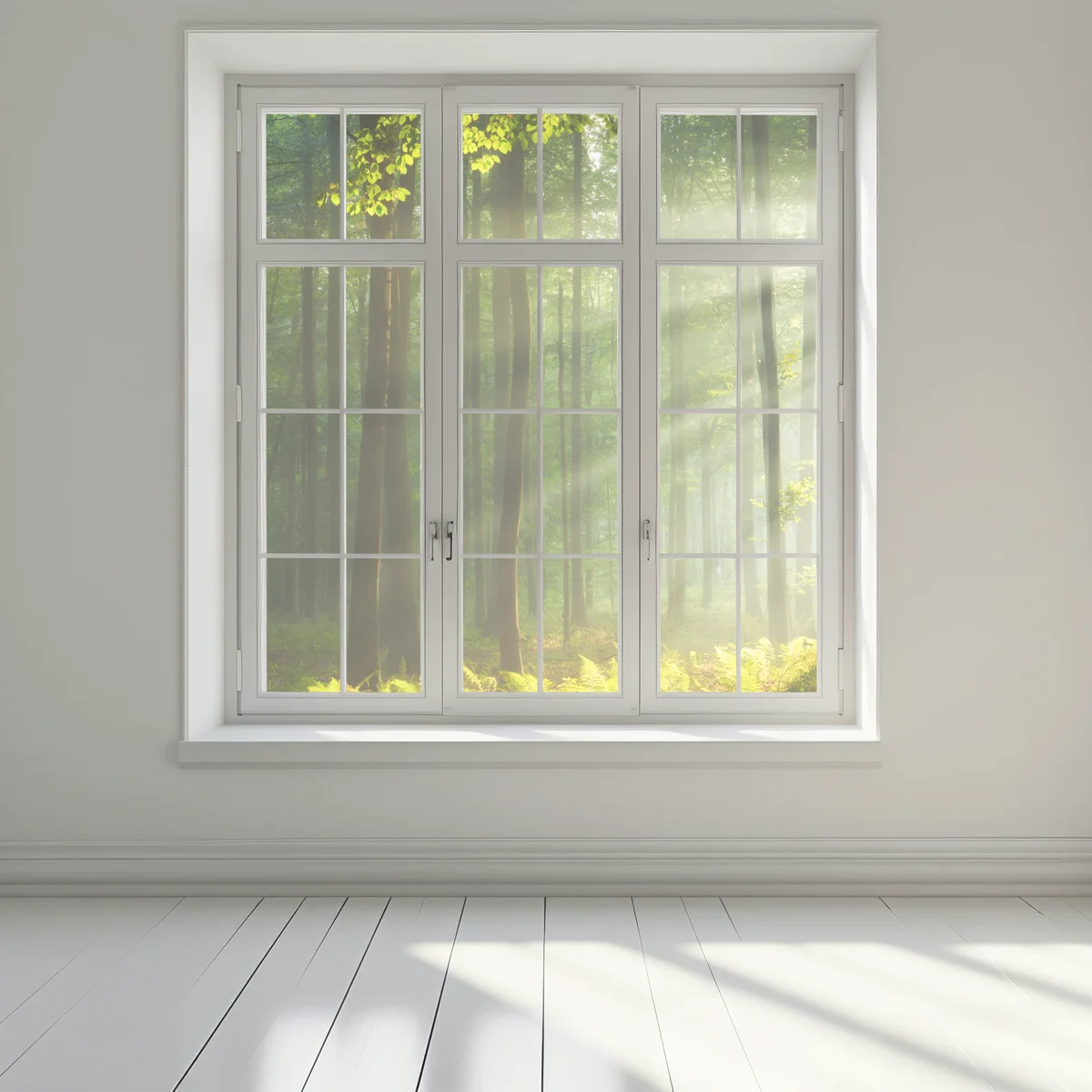 Fensteraufkleber sonniger morgenwald Fensteraufkleber sonniger morgenwald