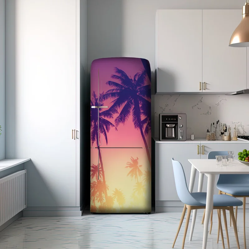 Kühlschrankaufkleber tropischer sonnenuntergang mit palmensilhouette Kühlschrankaufkleber tropischer sonnenuntergang mit palmensilhouette