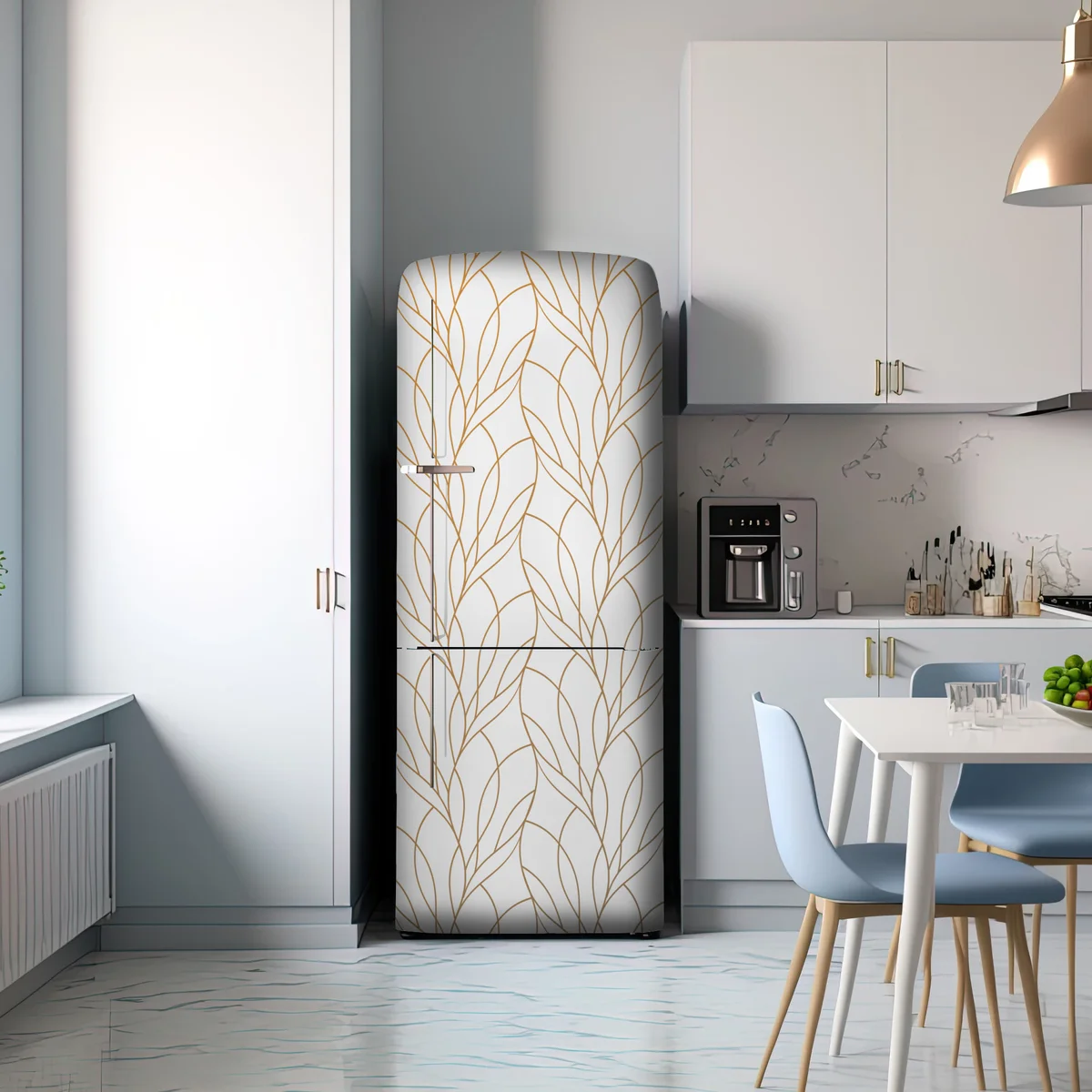Kühlschrankaufkleber goldenes blattmuster auf weißem hintergrund Kühlschrankaufkleber goldenes blattmuster auf weißem hintergrund