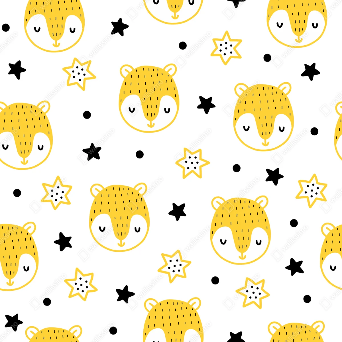 Repositionierbarer Aufkleber niedliches gelbes tiergesichter muster für kinderzimmer Repositionierbarer Aufkleber niedliches gelbes tiergesichter muster für kinderzimmer
