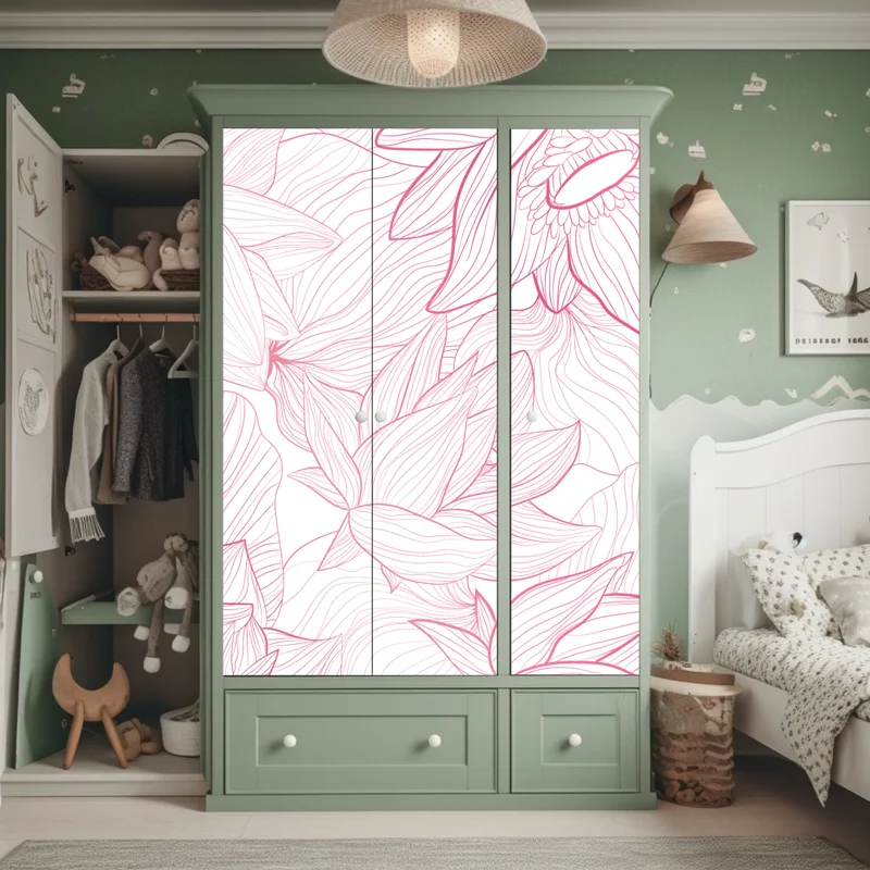 Schrankaufkleber zartes rosa blumenlinienmuster Schrankaufkleber zartes rosa blumenlinienmuster