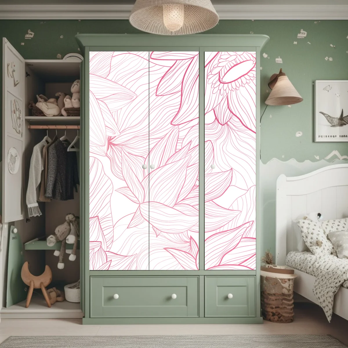 Schrankaufkleber zartes rosa blumenlinienmuster Schrankaufkleber zartes rosa blumenlinienmuster