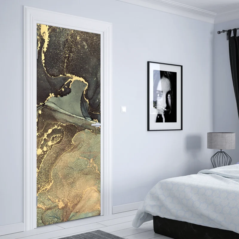 Türaufkleber türkis und gold fließende abstraktion