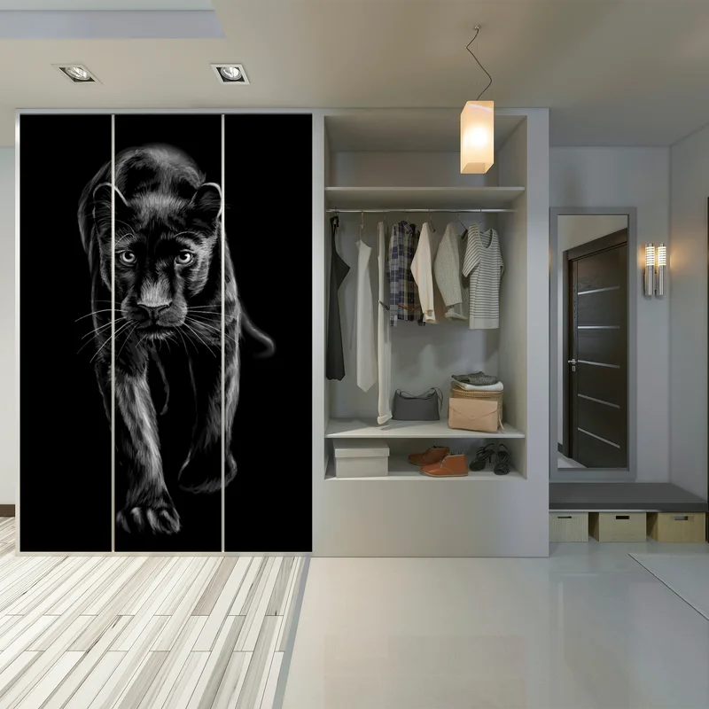 Schrankaufkleber schreitender schwarzer panther illustration Schrankaufkleber schreitender schwarzer panther illustration